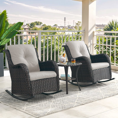 Bonia Outdoor Patio Wicker Rocking Chair Set with Side Table by Wildon Home