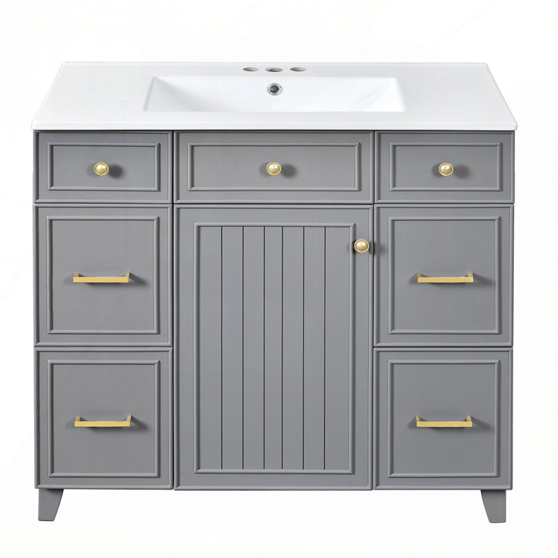 Meuble-lavabo 36 po avec lavabo en céramique, Gris