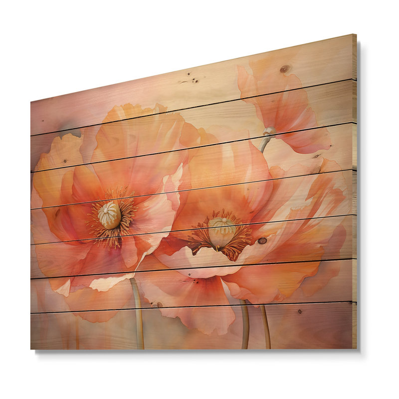Corail coquelicots, impression romantique VI sur bois, H 24 po x l 32 po x P 0,78 po
