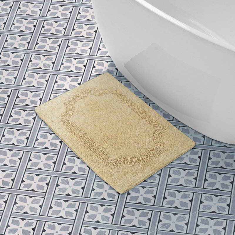 Laura Ashley Tablet Reversible Cotton Bath Rug, Yellow, 17” L x 24” W