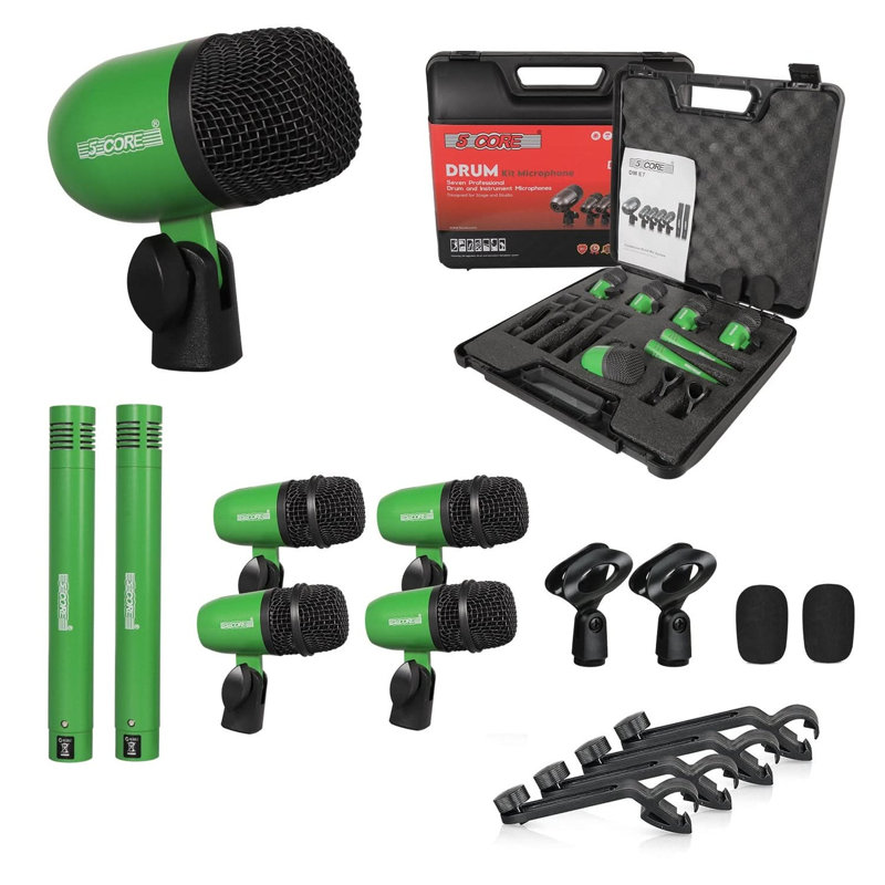 Ensemble de 5 micros pour batterie 5 cordes 7 pièces, Vert