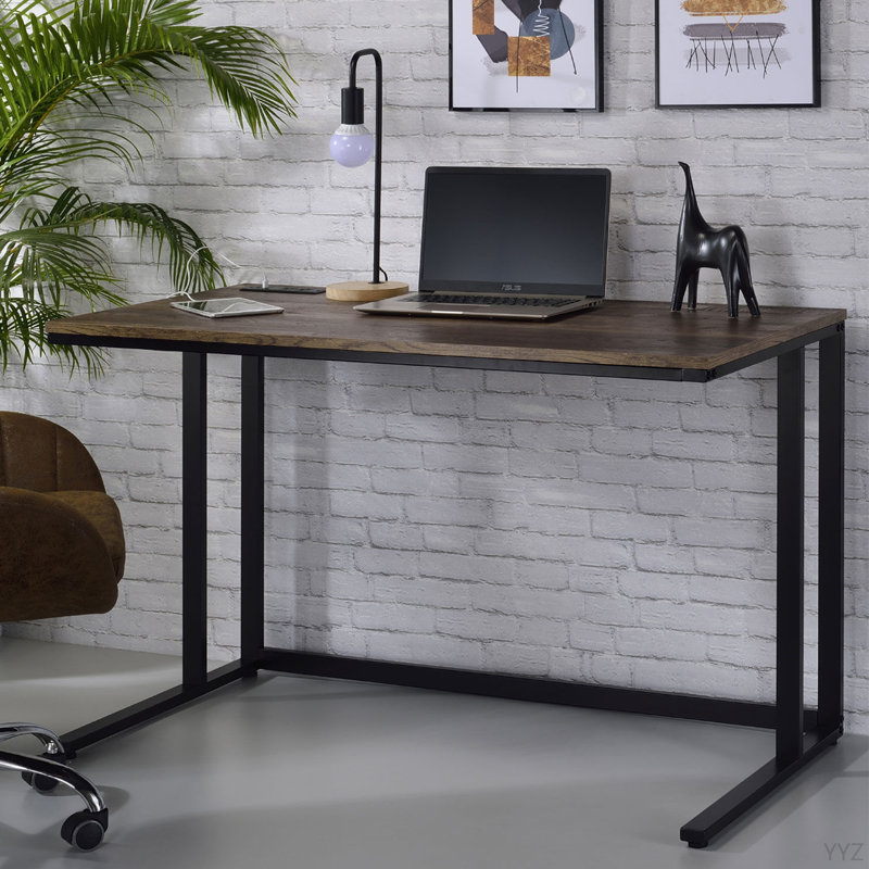 Bureau d'écriture rectangulaire avec port USB et prise, Noir