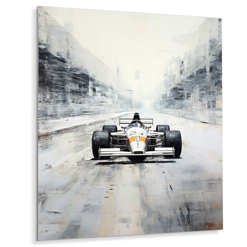 Gris, voiture de course rétro, art mural en métal III, H 40 po x l 30 po x P 1,5 po
