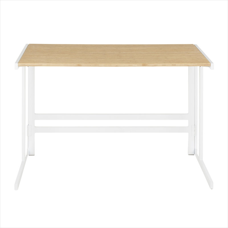 Bureau 45 po avec structure en métal blanc et plateau en bambou naturel clair de style industriel