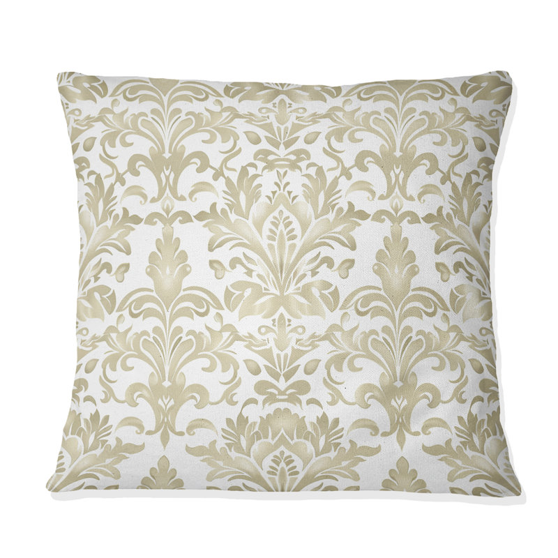 Coussin Beige classique damassé Bliss II - traditionnel, H 18 po x l 18 po