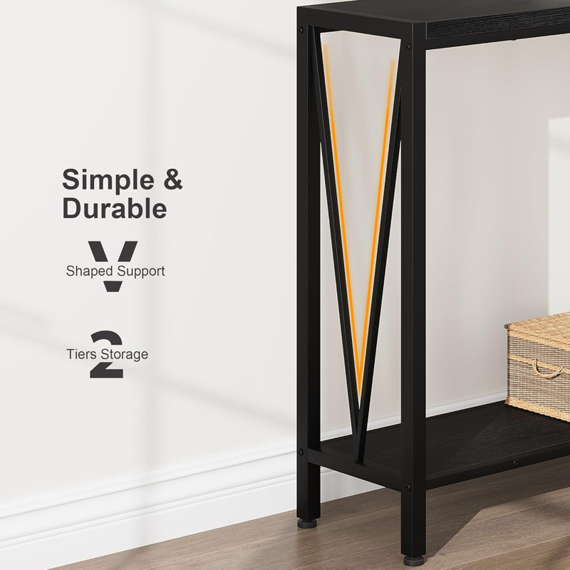 Geron Console Table, 2-Tier Entryway Table with Storage, 43" Narrow Sofa Table with V Design, Industrial Console Table for Entryway