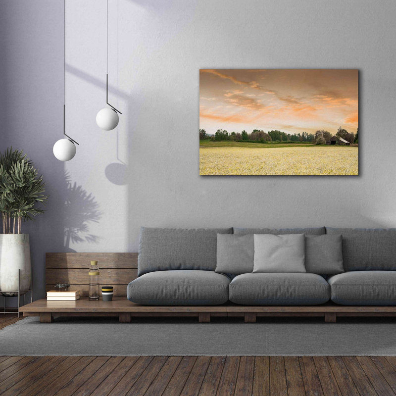«Barn In The Field Of Spring Flowers» par Don Schwartz, estampe numérique sur toile, H 40 po x l 60 po x P 1,5 po