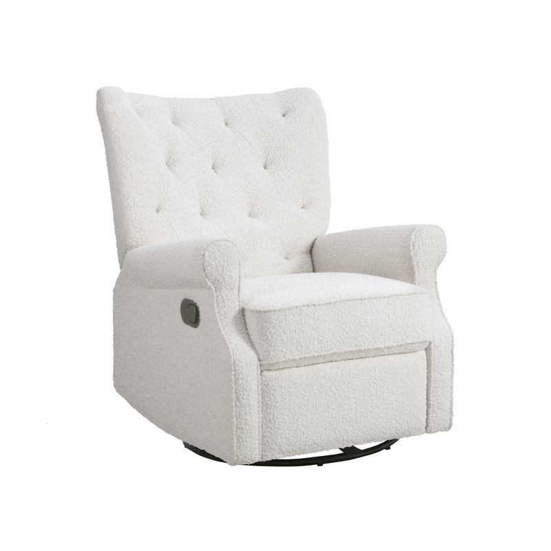 White Velvet Wingback Swivel Recliner with Wood Frame