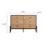 Buffet de console de style moderne du milieu du siècle, 49,27 po, 6 tiroirs, en bois massif, motif géométrique en losange 3D, pieds en métal noir, idéal pour la chambre d'enfant ou un appartement.