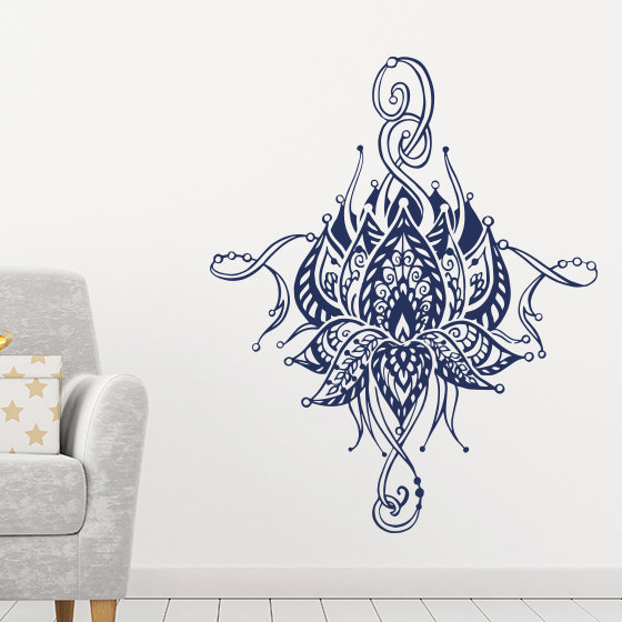 Décalcomanie murale fleur lotus Buller, Bleu marine