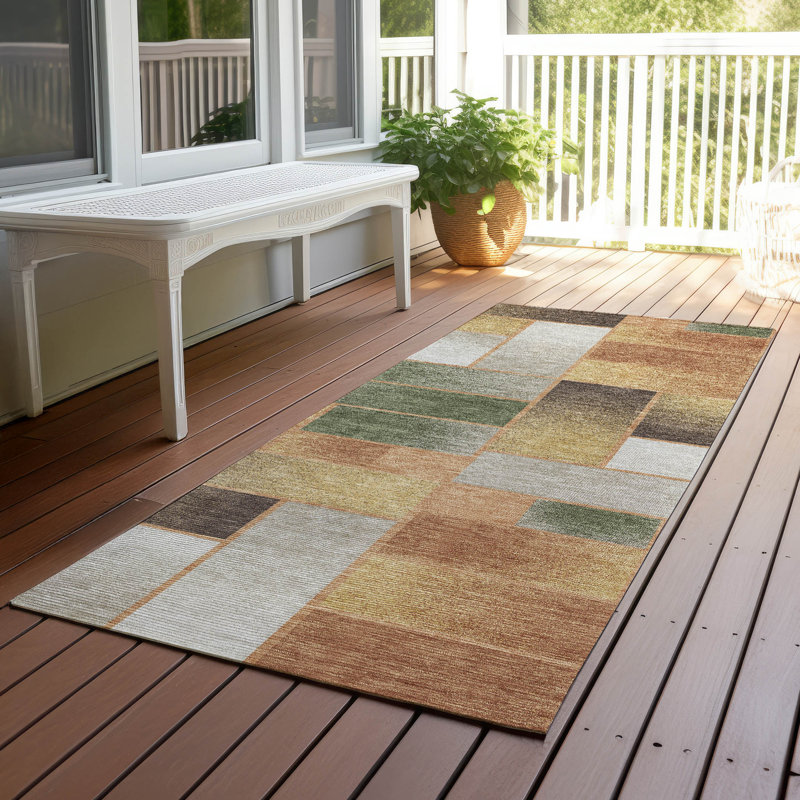 Tapis géométrique intérieur / extérieur lavable à la machine Chantille ACN2709, Cuivre