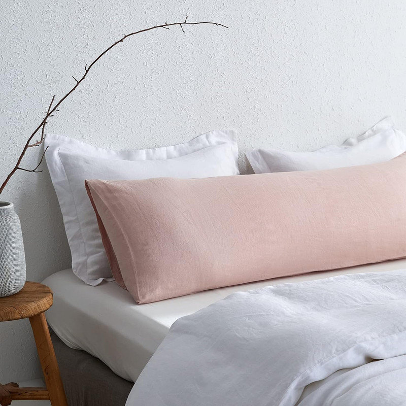 Housse de coussin corporel 100% lin pur 20 po x 54 po, Rose poudreux