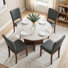 Ensemble de table et de chaises de salle à manger transitionnelles pour 4 personnes, comprenant une table ronde et 4 chaises de salle à manger rembourrées.