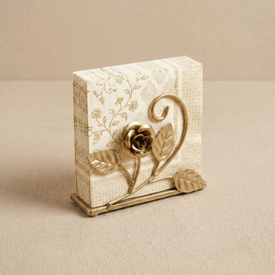 Metal Rose Napkin Holder – Traditional Floral Tabletop Napkin Stand