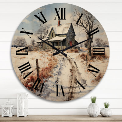 Farmhouse Country Pointillism - Landscapes Oversized Wood Wall Clock