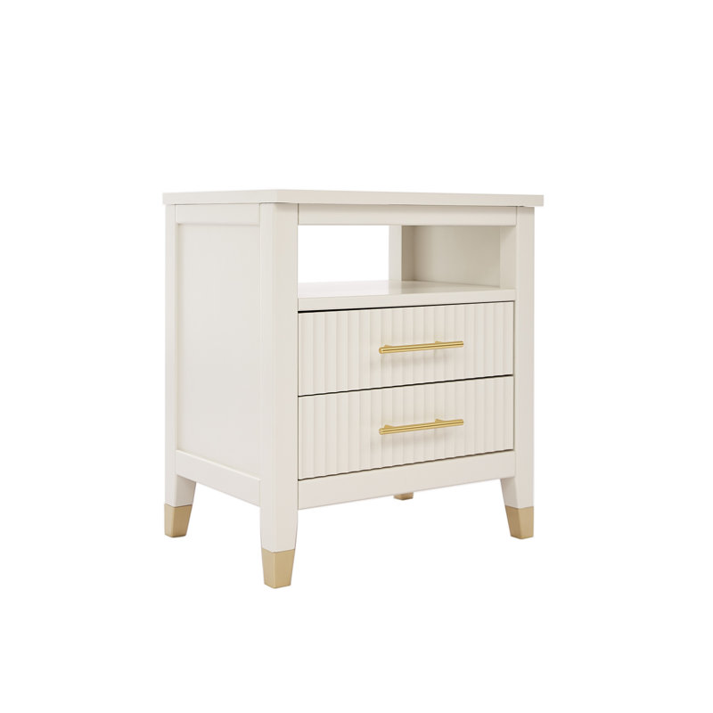 Ambyr 50cm W Solid + Manufactured Wood Bedside Table, White