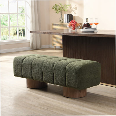 Banc de salle à manger rembourré pour la salle à manger, banc de repose-pieds sans assemblage pour le salon de la chambre à coucher, dessus de tabouret en tissu vert avec pieds en bois et capacité de poids de 300 lb