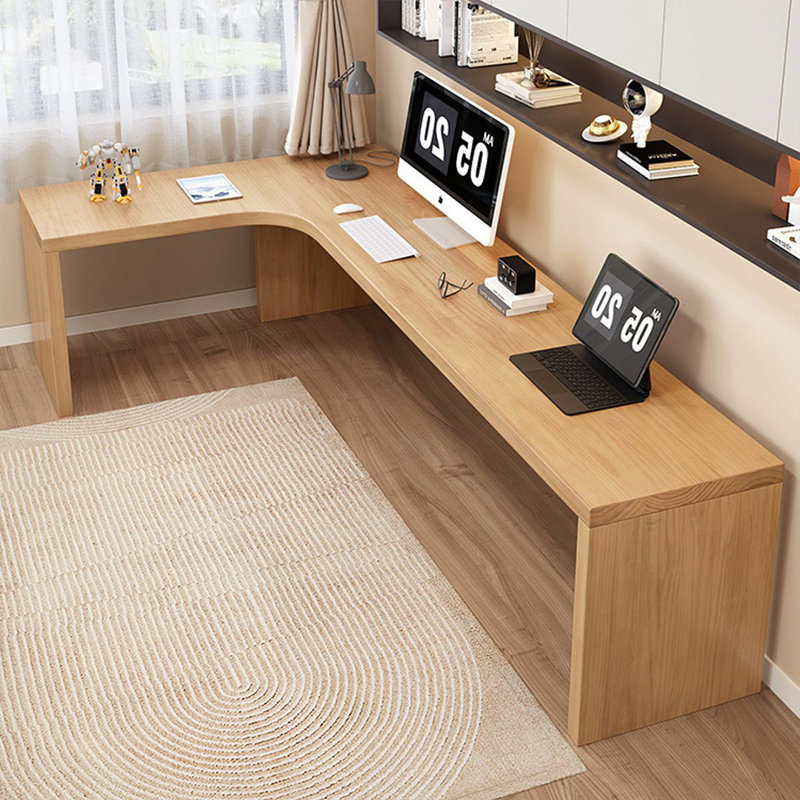 Burlywood L shaped desk,corner desk with Solid Wood, 29.53" H x 78.74" W x 47.24" D, Left Hand Return