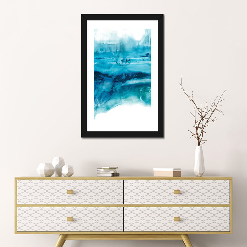"Aqua Mist I" par Ethan Harper, reproduction d’art, H 24 po x l 16 po x P 1 po, Papier encadré noir, Blanc