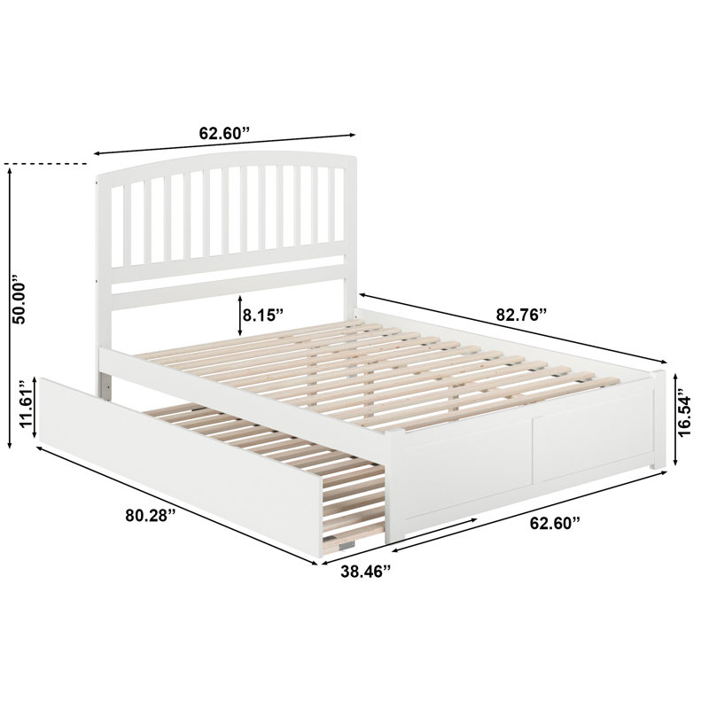 Lit plateforme en bois massif avec pied de lit et gigogne Starkington, Blanc