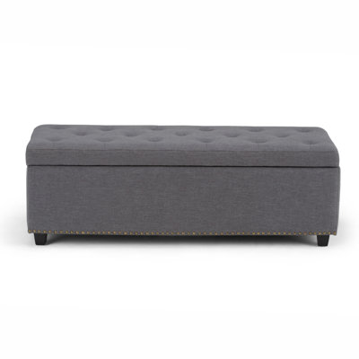 Hamilton 48"W Upholstered Linen-Look Fabric Transitional Rectangular Lift-Up Storage Ottoman Bench with Nailhead Trim