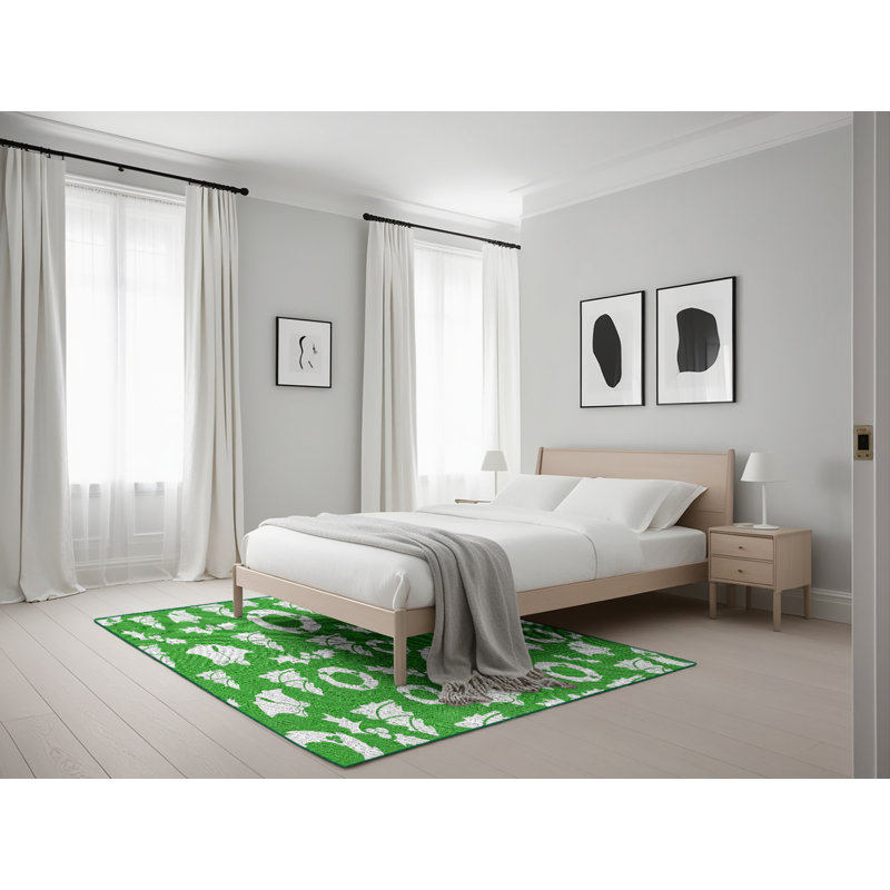 Vert/Tapis décoratif blanc, Rectangle 5 pi x 7 pi