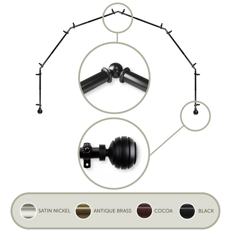 Tringle à rideaux simple à 6 côtés pour fenêtre en baie Pepin, Noir, 18 à 28 po (de chaque côté)
