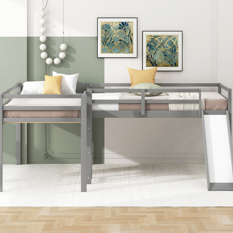 Lit mezzanine simple en L avec glissade, gris - Ajoutez du luxe à votre chambre à coucher, Gris