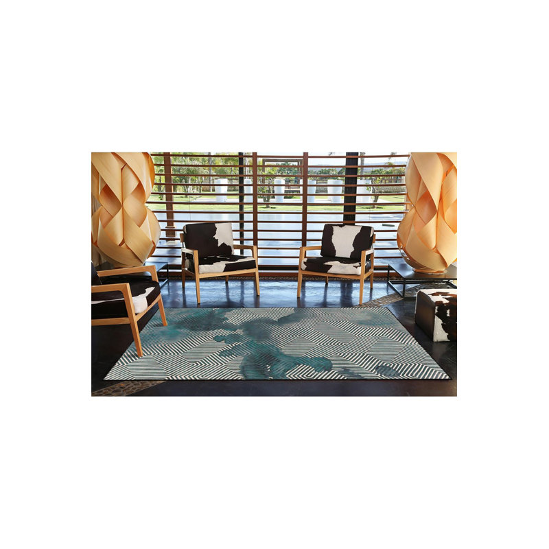 Tapis bleu tissé lavable à la machine, Rectangle 4 pi 11 po x 9 pi 10 po