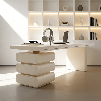 Modern Light Luxury Minimalist Cream Desk: Artistic Legs, Modern Design for Home Office Workstation