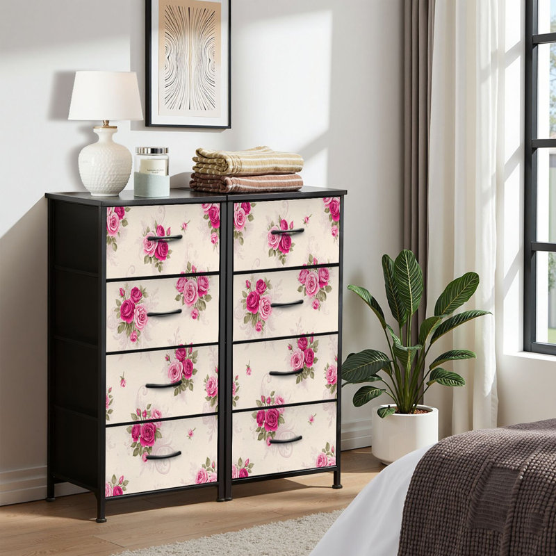 4 Drawer Dresser for Bedroom, Narrow Chest of Drawers, Wooden Top and Study Iron Frame 18"x37.5"-(WxH)