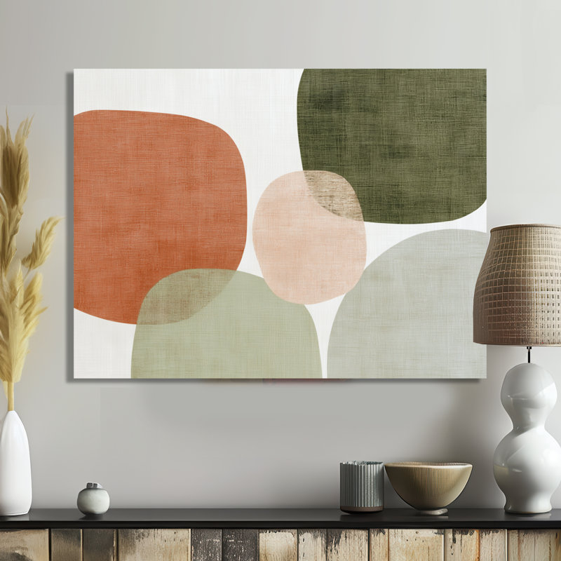 Minimalisme orange avec des formes simples de vert - Minimalisme abstrait, décoration murale en métal, L 44 po x H 34 po