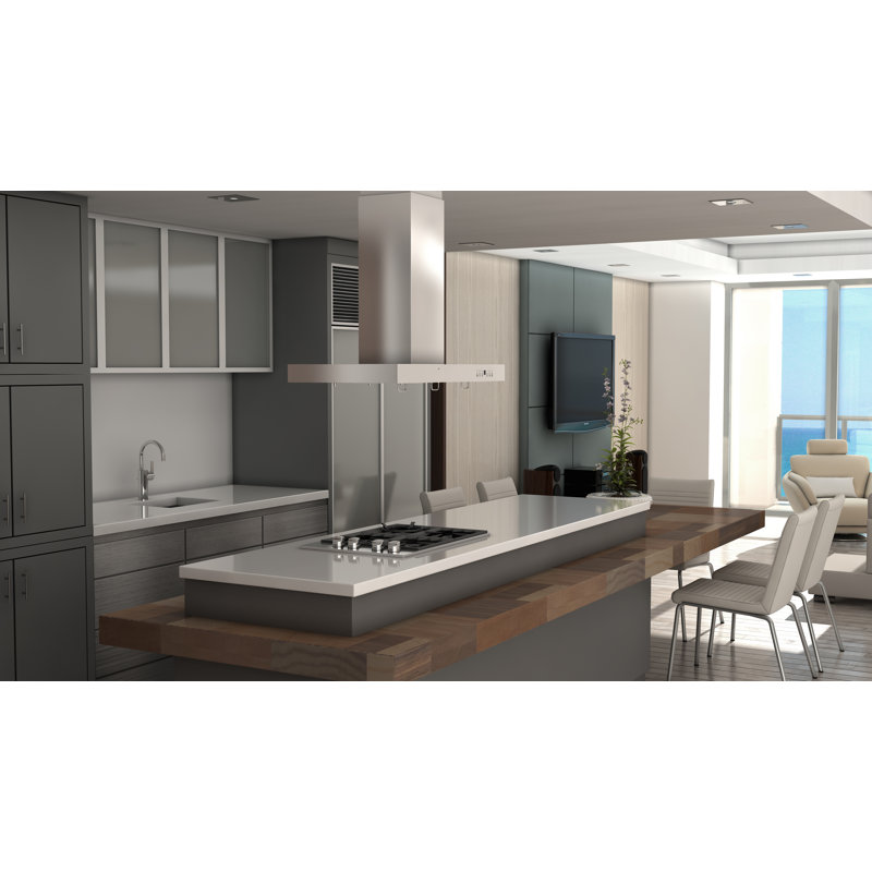 36" Stainless Steel Convertible Island Range Hood with Charcoal Filter