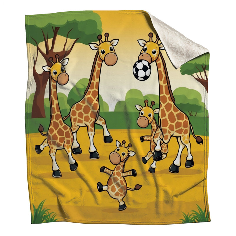 Girafes jouant aux couvertures de soccer, L 50 po x H 60 po