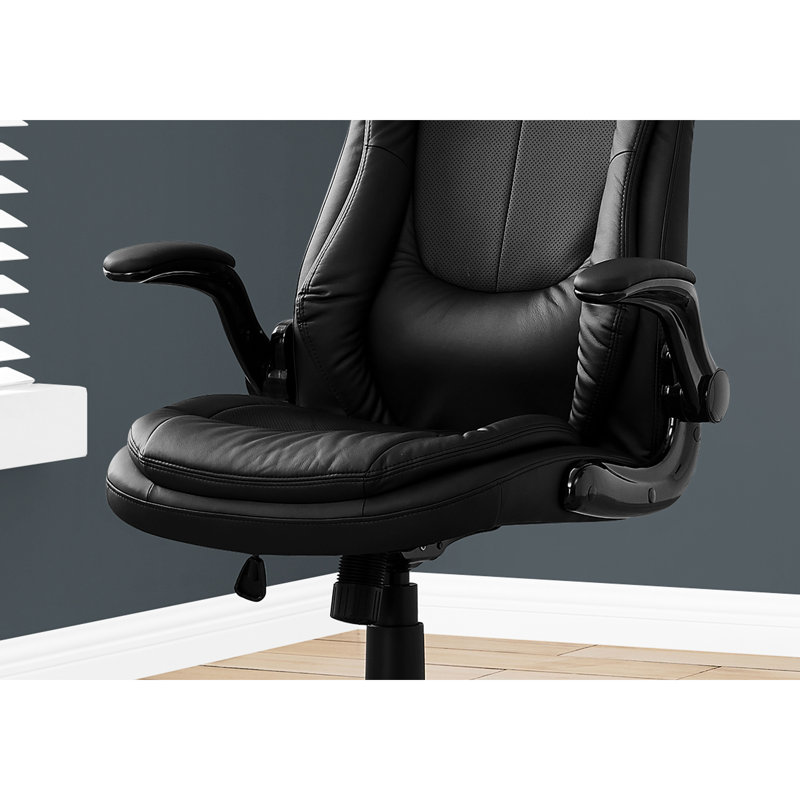 Chaise de bureau contemporaine, réglable en hauteur, pivotante, aspect cuir noir, idéale pour les espaces de travail avec un bureau d'ordinateur, design moderne