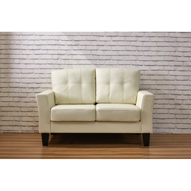Althea 53.5'' Faux Leather Loveseat, Cream White Faux Leather