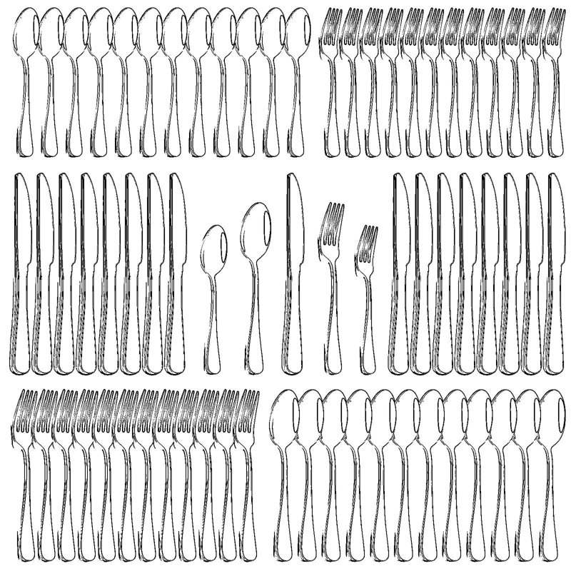 Ensemble 60 pièces pour 60 pièces en argent doré, couverts en acier inoxydable avec cuillère à couteau, ensemble d'ustensiles de qualité alimentaire, poli miroir