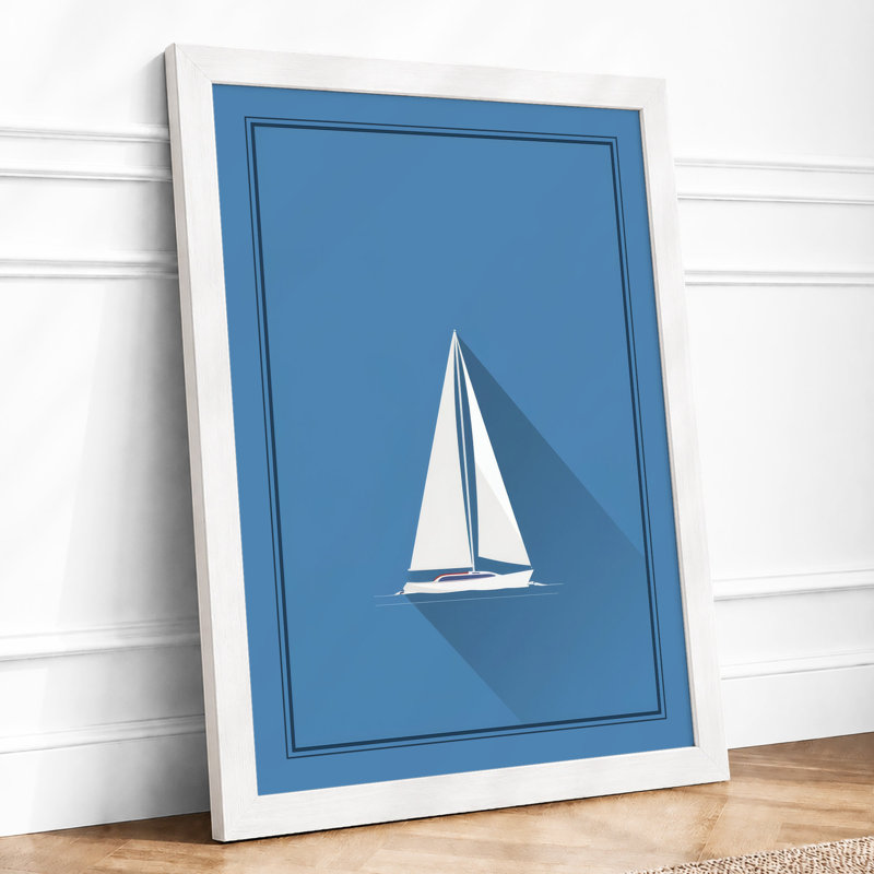 Sailboat at Rest Minimalist - Framed Print, A4 - 29.7 x 21.0 cm, White
