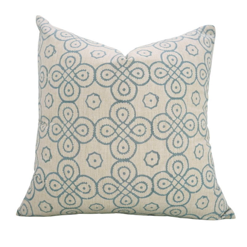 Coussin à motif de fleurs fabriqué à la main Fabividine, Imprimé bloc bleu / floral 2, Carré 18 po