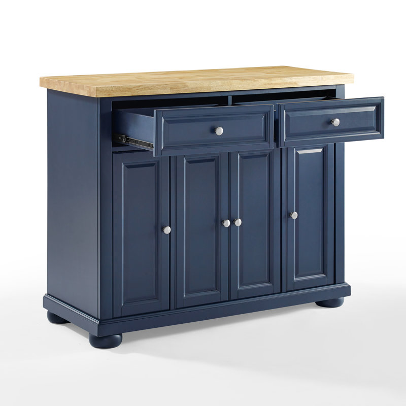 Îlot de cuisine en bois massif Madison, Bleu marine