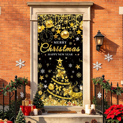 Décoration de Noël 35 x 72 pouces - Rideau de porte de Noël - Décoration murale et de porte pour le jour de Noël - Décoration pour les fêtes et les fêtes