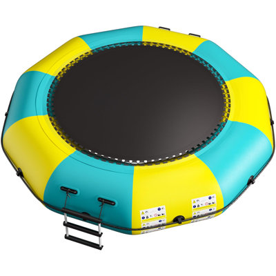 Inflatable Water Trampoline for Lake, Recreational Floating Water Bouncer with 500W Electric Inflator & Rope Ladder, Kids Adults Portable Pool Trampoline Swim Platform