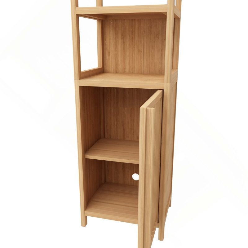 Tall Slim Freestanding Linen Tower Storage Cabinet With Shutter Door & 3 Tier Shelves For Living Room, Kitchen, Bathroom Organizer