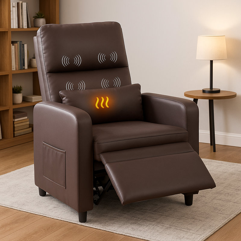 Power Recliner Chair, with Massage and Heat, Brown