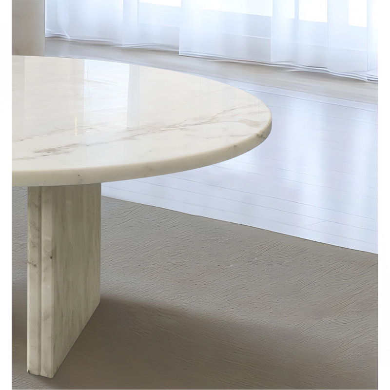 Table basse ronde en marbre blanc semi-poli blanc, H 27,6 po x H 12,6 po / H 32 cm, table basse à profil bas, table de salon, pierre naturelle, marbre véritable, marbre véritable