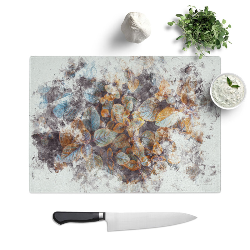 Tempered Glass Pretty Leaves Chopping Board, 28.5 cm x 39 cm