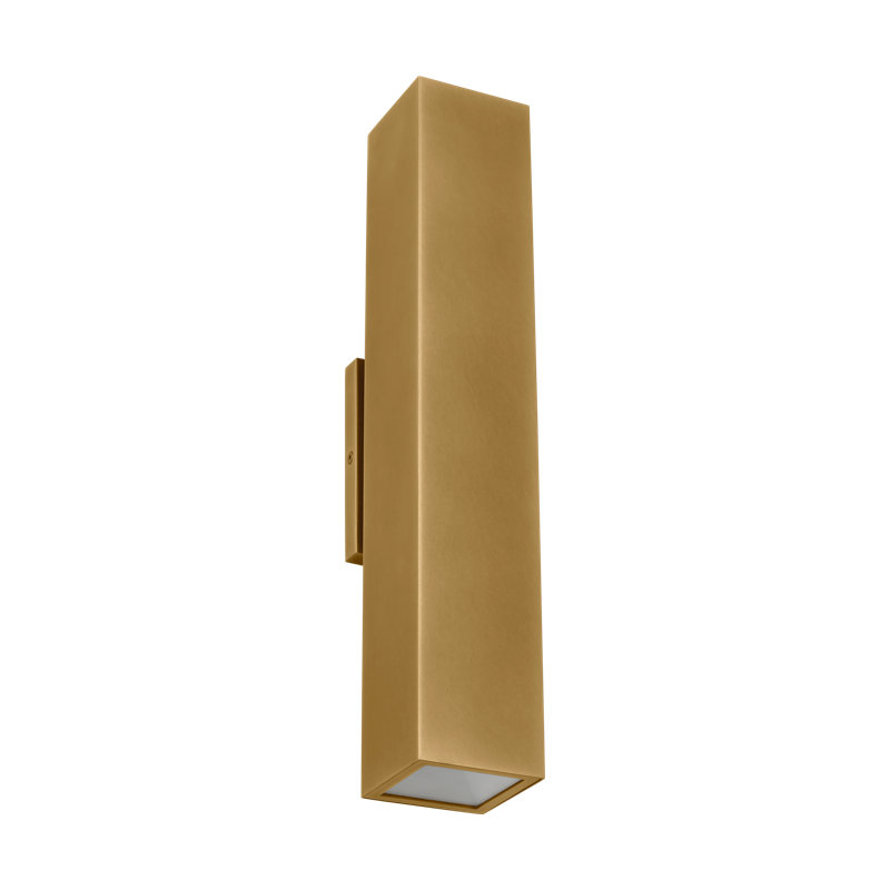 Sean Lavin Pressa 2-light outdoor square large wall sconce light in natural brass finish, Hand Rubbed Antique Brass