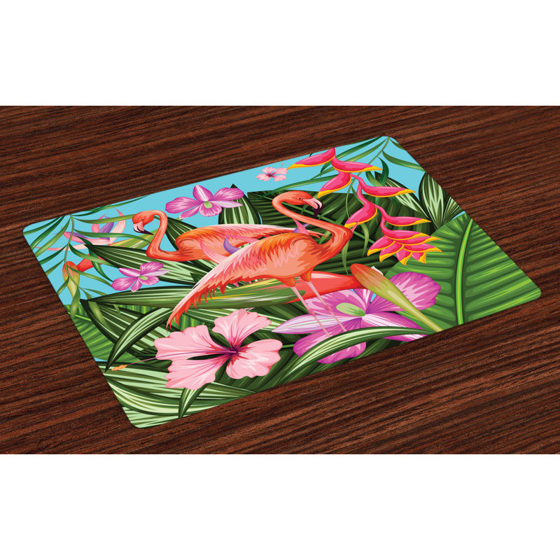 Asgut Flamingo Hibiscus Tropic Flower Placemat