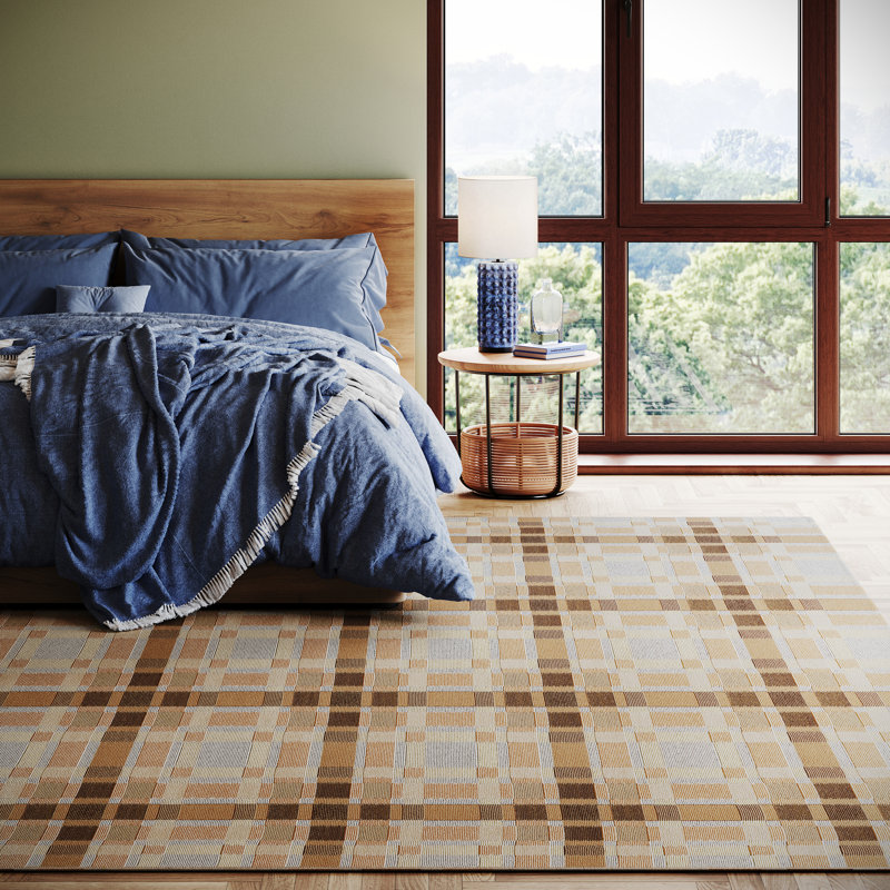 Mesael Modern Plaid Indoor Rug, Beige, Rectangle 9' x 12'