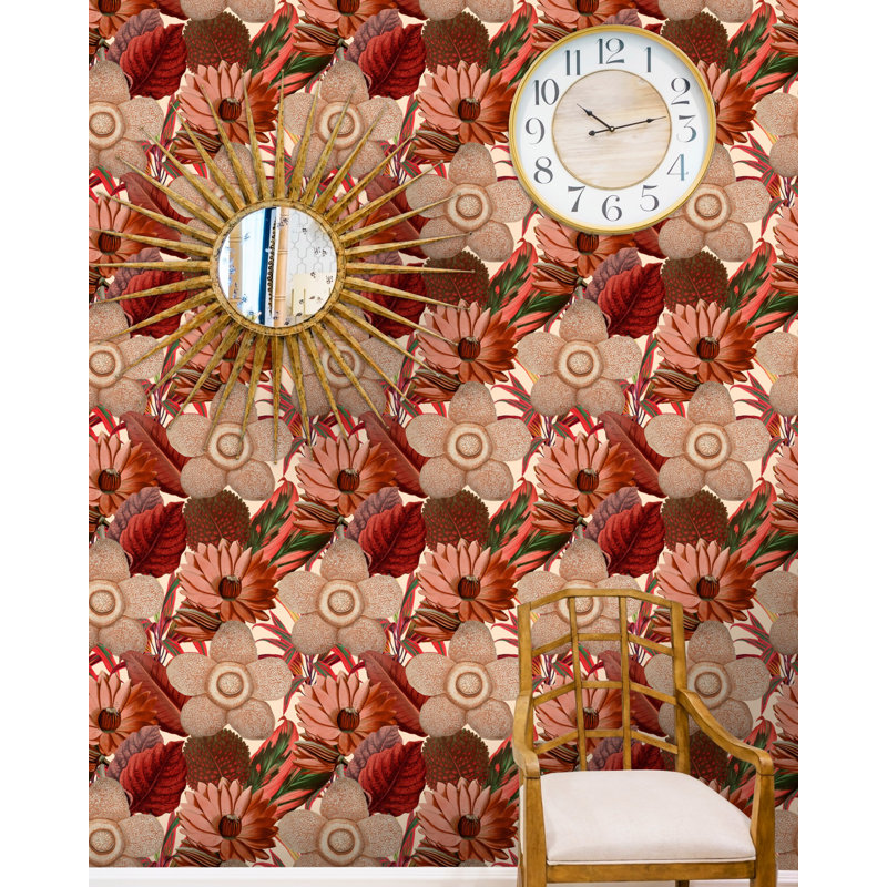 Florilegium Floral Wallpaper Roll, Red/Taupe